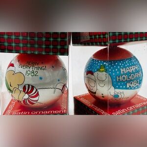 Vtg ZIGGY Ornament Spun Silk Satin Christmas Ball American Greetings Set EUC